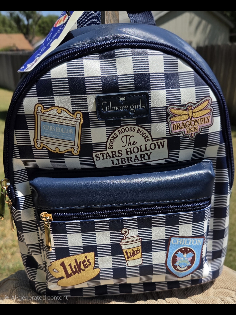 T.J.Maxx Navy Blue and White Checked Gilmore Girls Mini Backpack
